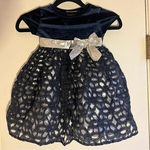 Blueberi Boulevard Navy Dress with Silver Accents